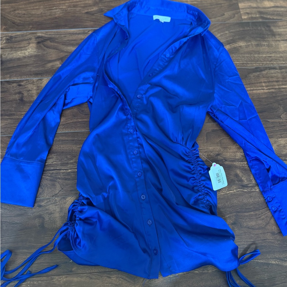 Royal Blue Satin Dress with Ruched Sides